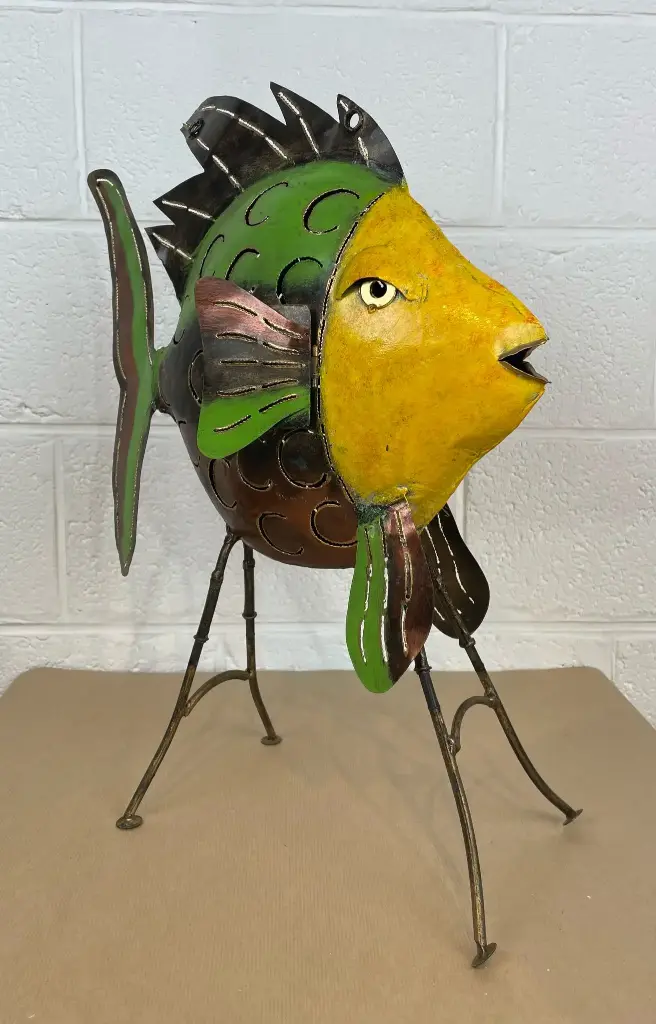Poisson Daurade - Jaune, Or, Cuivre & Vert - 55 x 15 x 38 cm