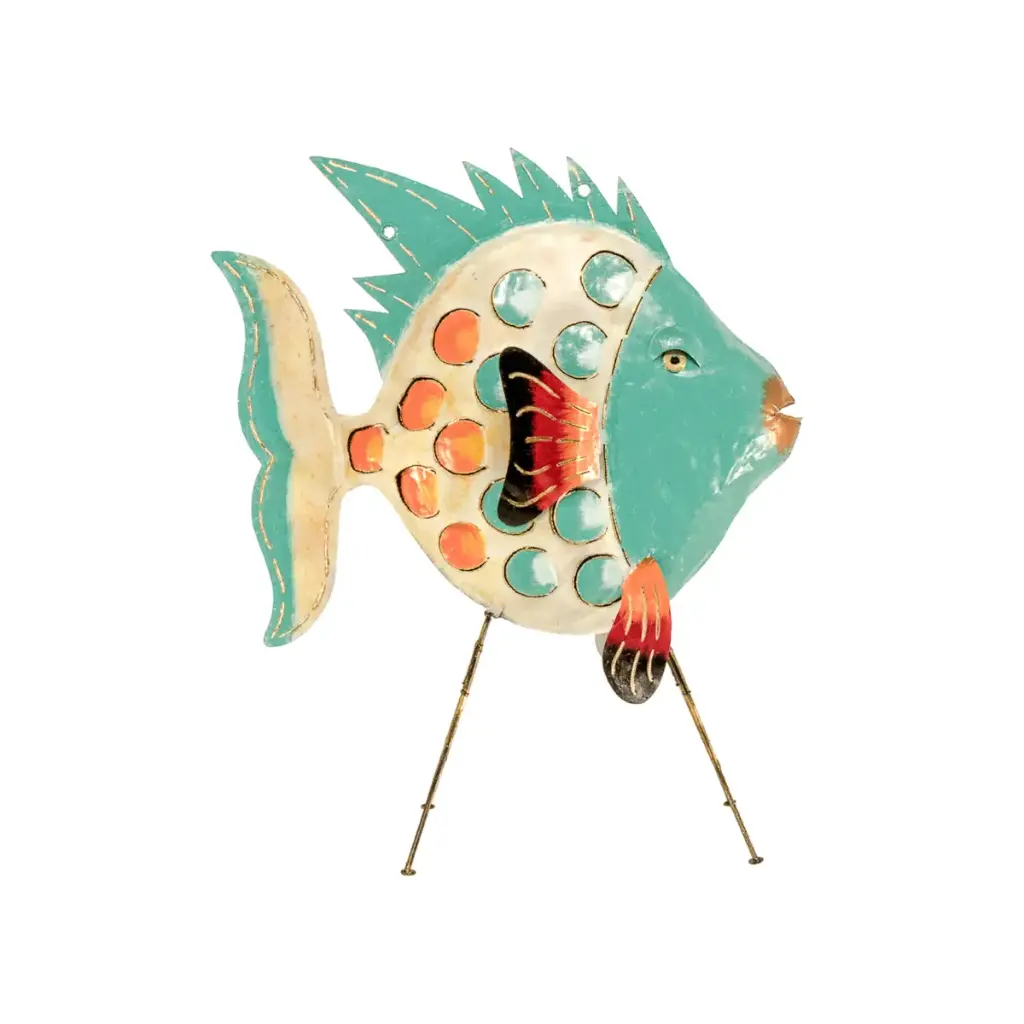 Poisson Daurade - Crème & Turquoise - 85 x 27 x 69 cm