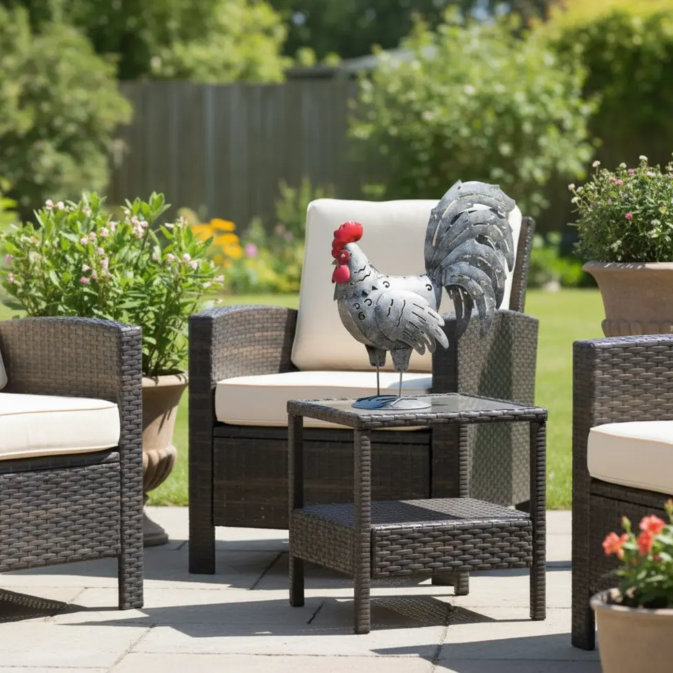 Coq - Argent & Rouge - 43 x 14 x 43 cm