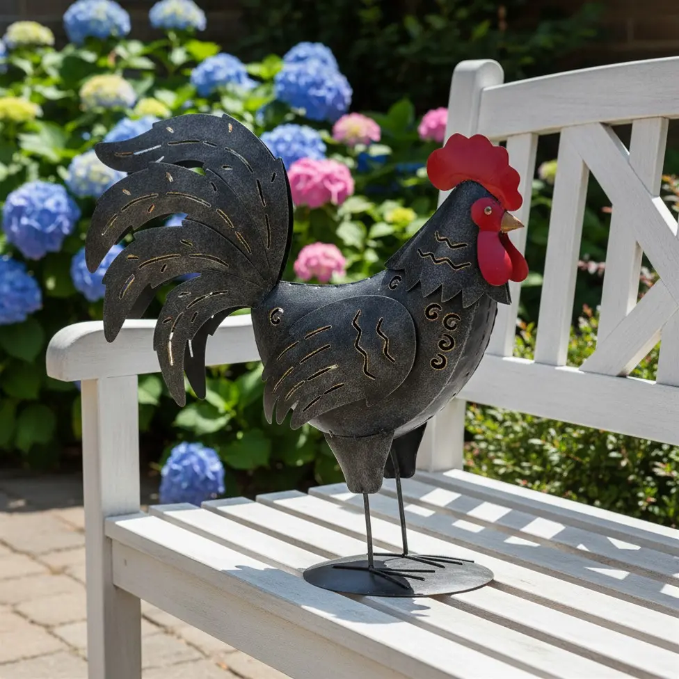 Coq - Argent & Rouge - 43 x 14 x 42 cm