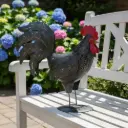 Coq - Argent & Rouge - 43 x 14 x 42 cm