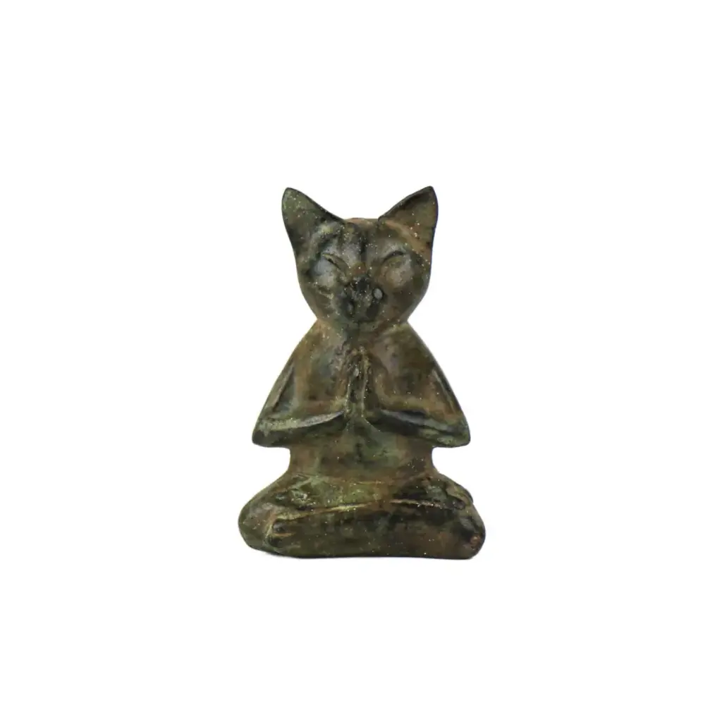 Chat Yoga Bronze - Vert Antique - 13 x 9 x 5 cm