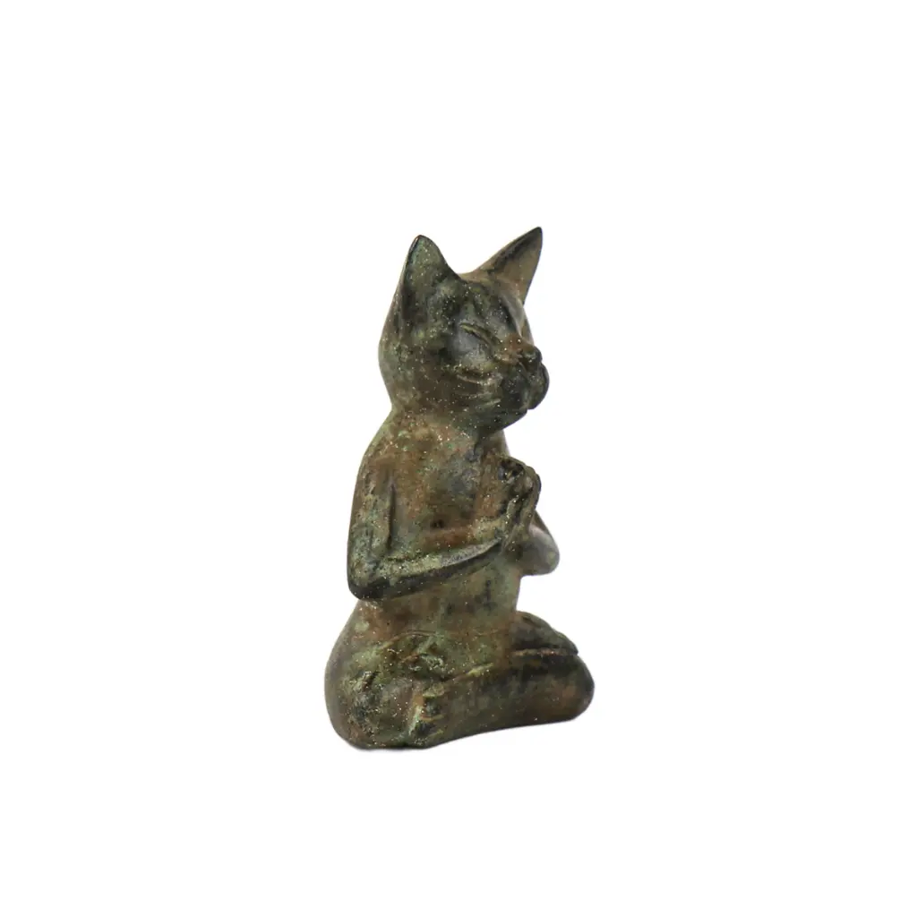 Chat Yoga Bronze - Vert Antique - 13 x 9 x 5 cm