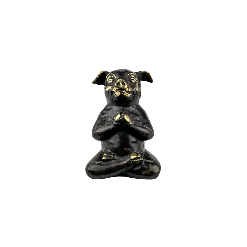 Cochon Yoga Bronze - Noir & Or - 10,5 x 7 x 6,5 cm