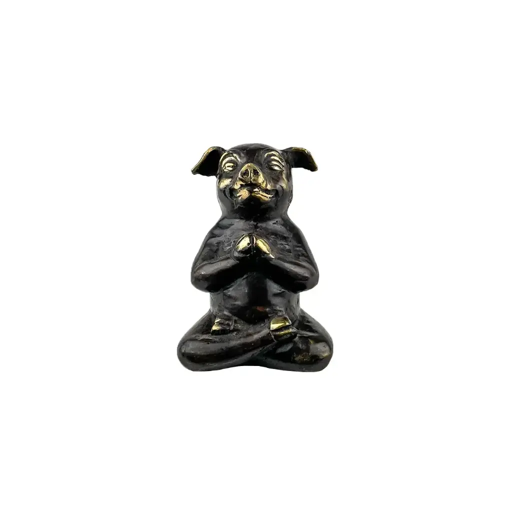 Cochon Yoga Bronze - Noir & Or - 10,5 x 7 x 6,5 cm