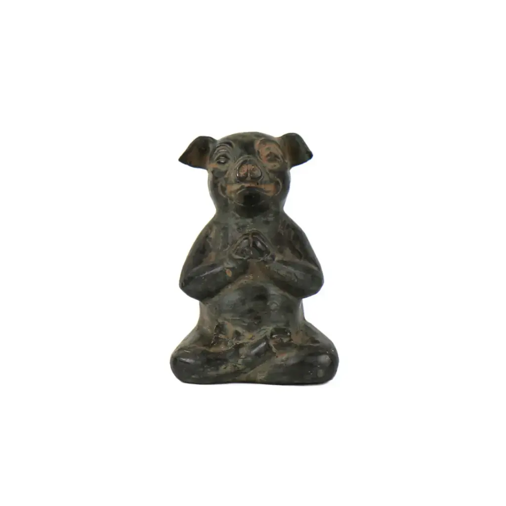 Cochon Yoga Bronze - Vert Antique - 10,5 x 7 x 6,5 cm