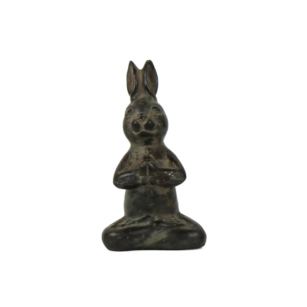 Lapin Yoga Bronze - Vert Antique - 13,5 x 7 x 6,5 cm