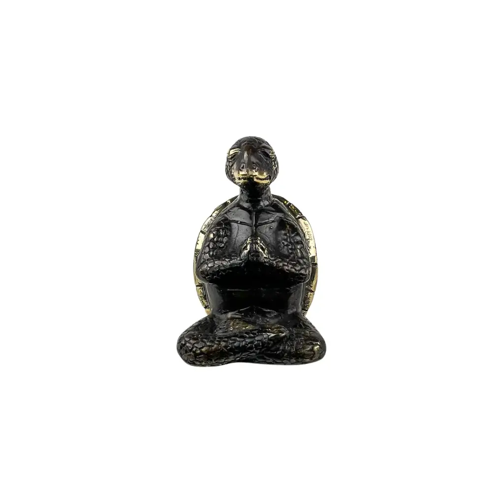 Tortue Yoga Bronze - Noir & Or - 10,5 x 7 x 6,5 cm