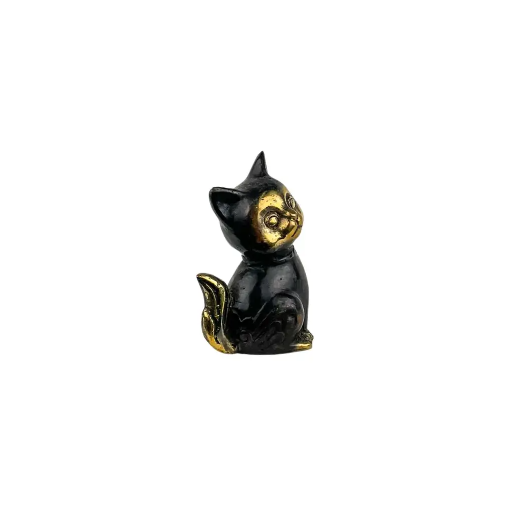 Chat Assis Bronze - Noir & Or - 8,5 x 5,5 x 4 cm