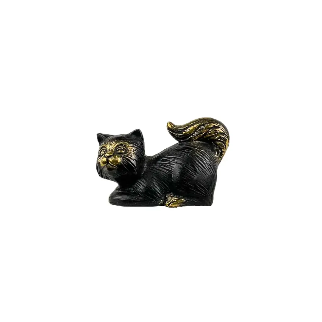 Chat Couché Bronze - Noir & Or - 5,5 x 9 x 4 cm