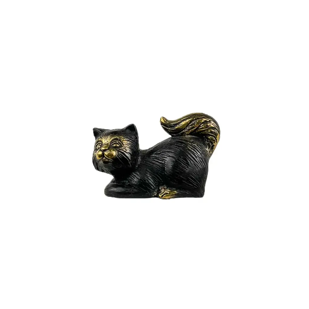 Chat Couché Bronze - Noir & Or - 5,5 x 9 x 4 cm