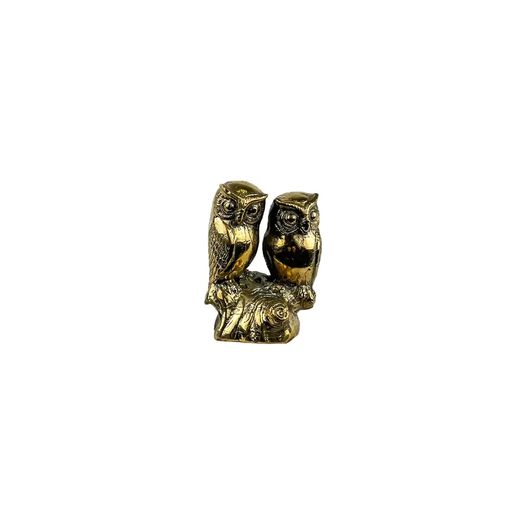 Hibou Couple Bronze - Or - 7 x 5,5 x 4,5 cm