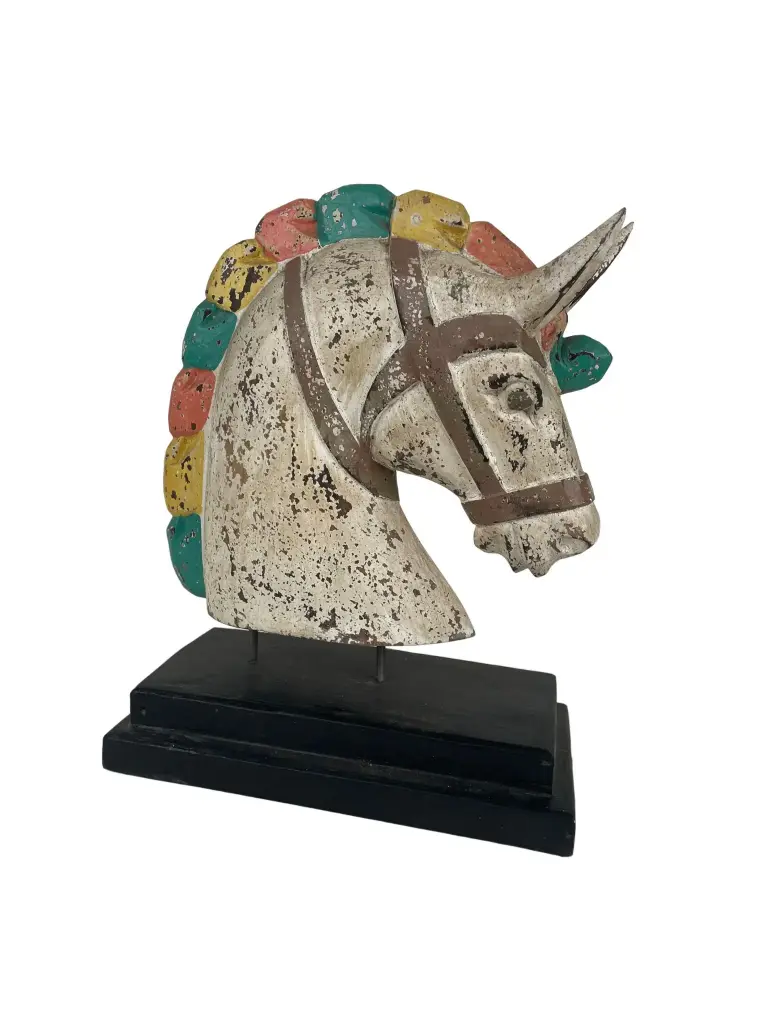 Tête de Cheval Sculptée sur Socle - 30 x 13 x 23 cm
