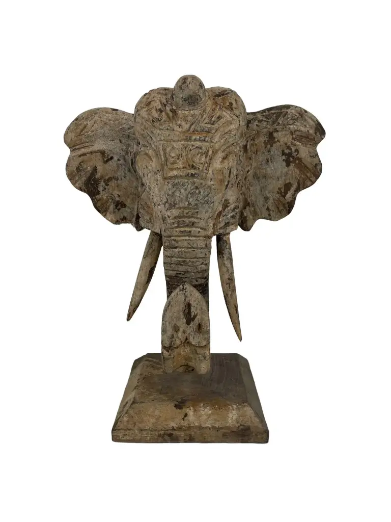 Tête d'Éléphant sur Socle - 37 x 29 x 16 cm