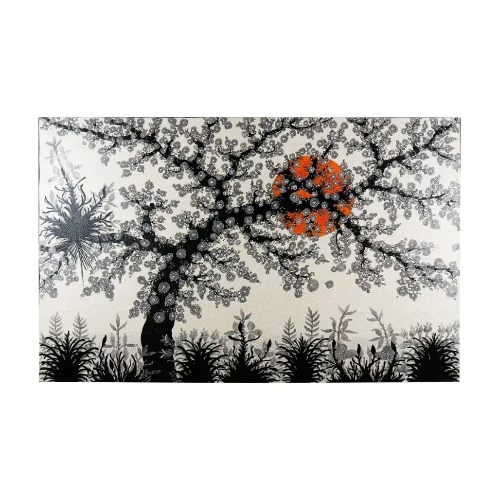 Peinture "Cerisier" - Gris - 85 x 135 x 3,5 cm