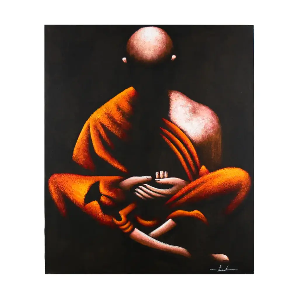 Peinture "Moine" - Orange - 120 x 100 x 4 cm