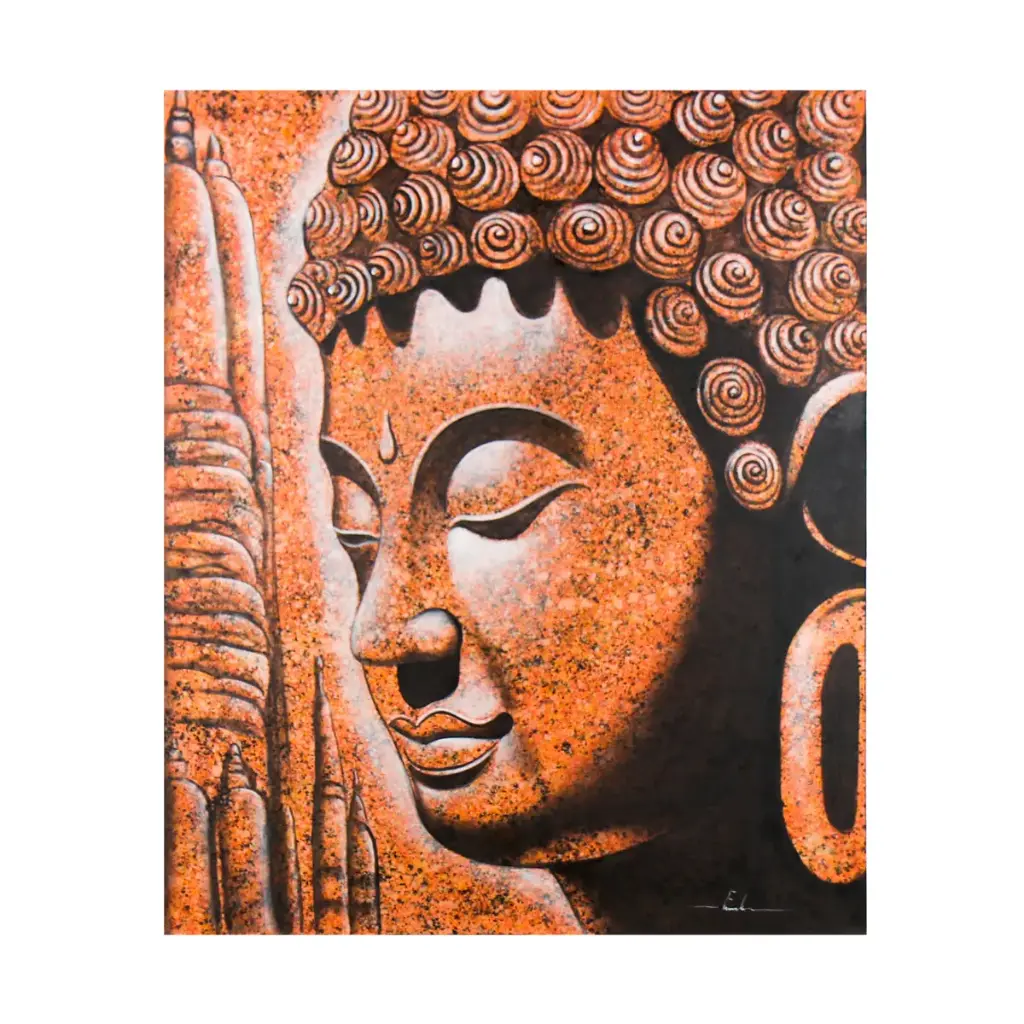 Peinture "Buddha" - Orange - 120 x 100 x 4 cm
