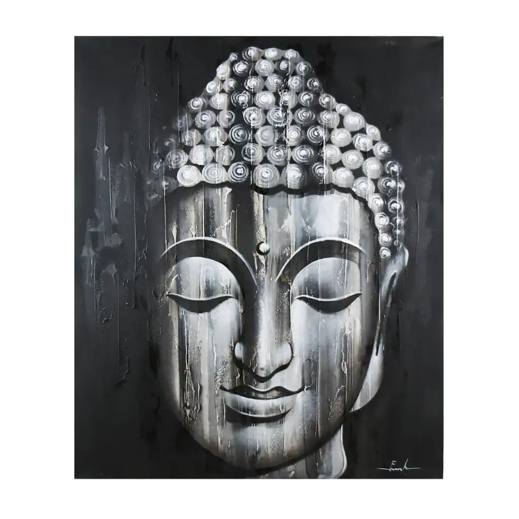Peinture "Buddha" - Gris - 120 x 100 x 4 cm