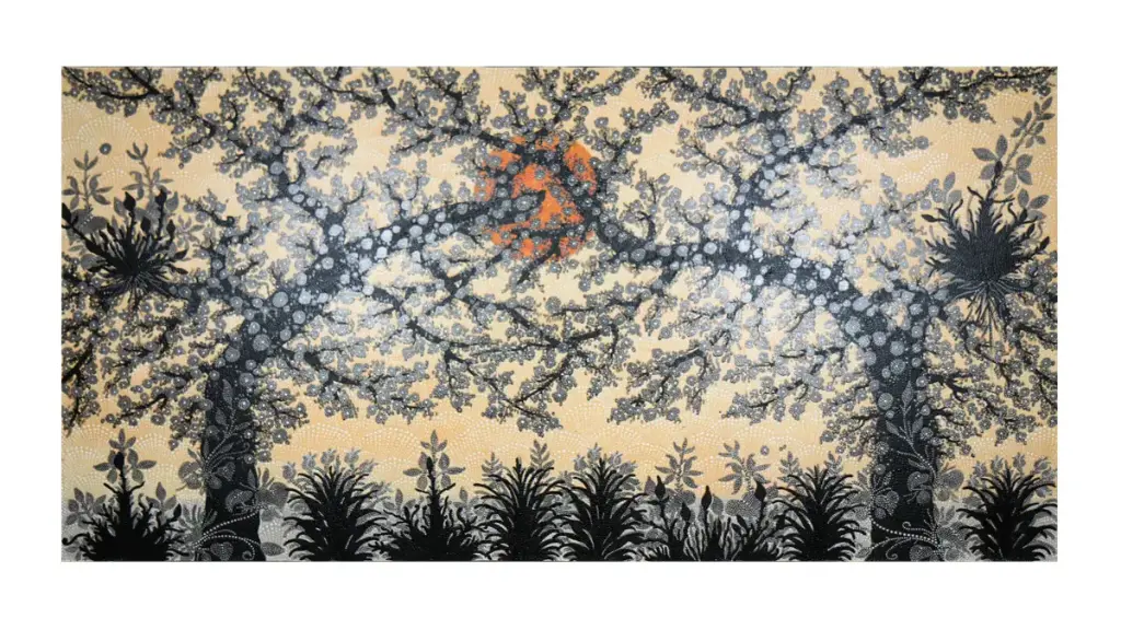 Peinture "Cerisier" - Orange & Gris - 100 x 200 x 4 cm