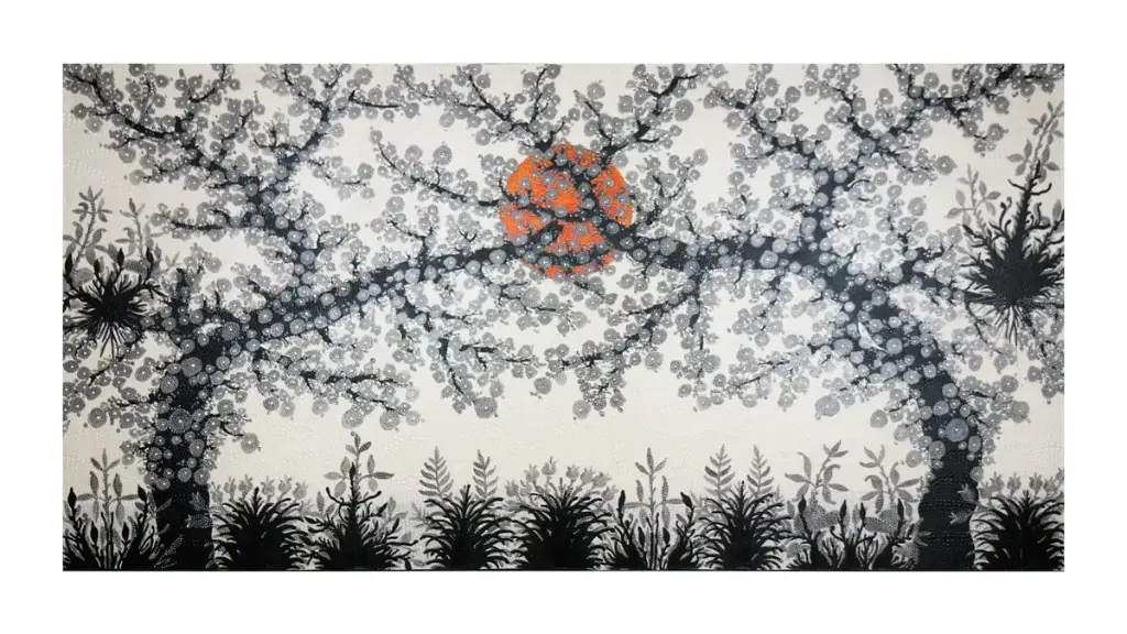 Peinture "Cerisier" - Crème & Gris - 100 x 200 x 4 cm