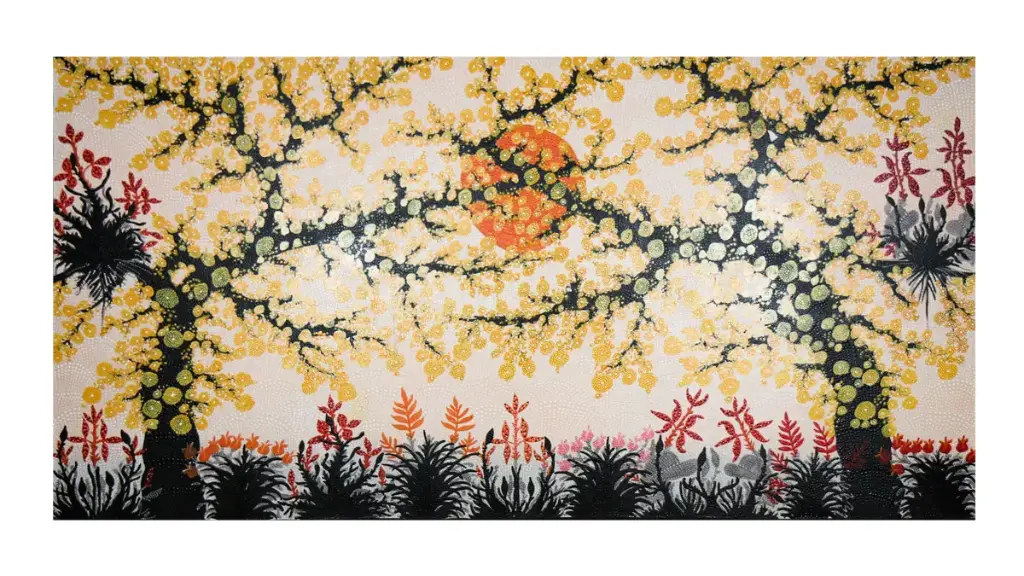 Peinture "Cerisier" - Crème & Jaune - 100 x 200 x 4 cm