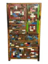 Armoire marquetée et sculptée - 9 tiroirs, 2 portes - 180 x 102 x 45 cm