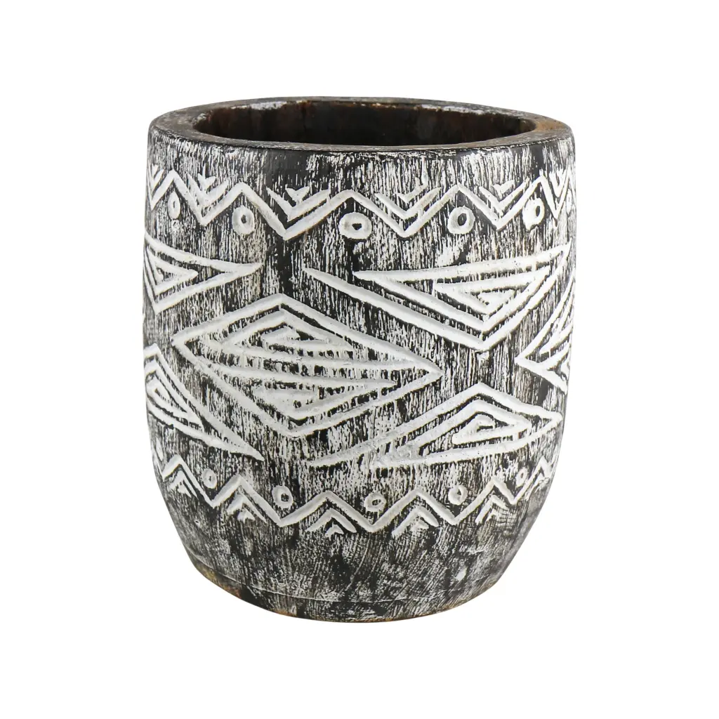 Cache-pot Sculpté - Black Wash - 30 x [25;35] x [25;35] cm