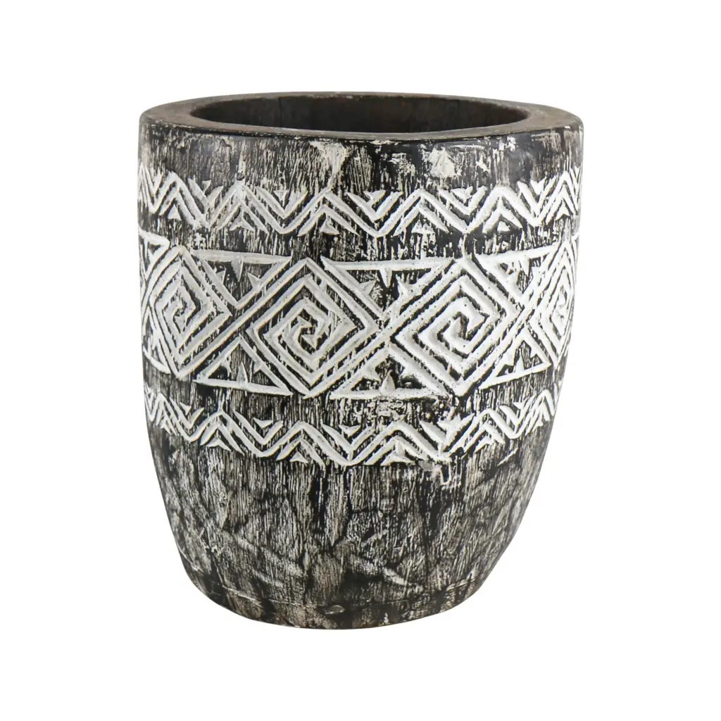 Cache-pot Sculpté - Black Wash - 30 x [25;35] x [25;35] cm