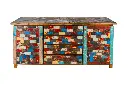 Buffet marqueté et sculpté - 2 portes, 4 tiroirs - 91 x 188 x 52 cm