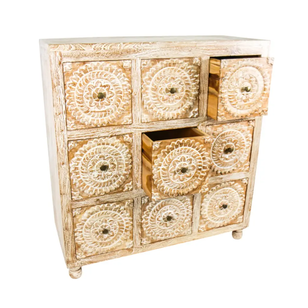 Commode Sculptée - 9 tiroirs - 130 x 121 x 50 cm