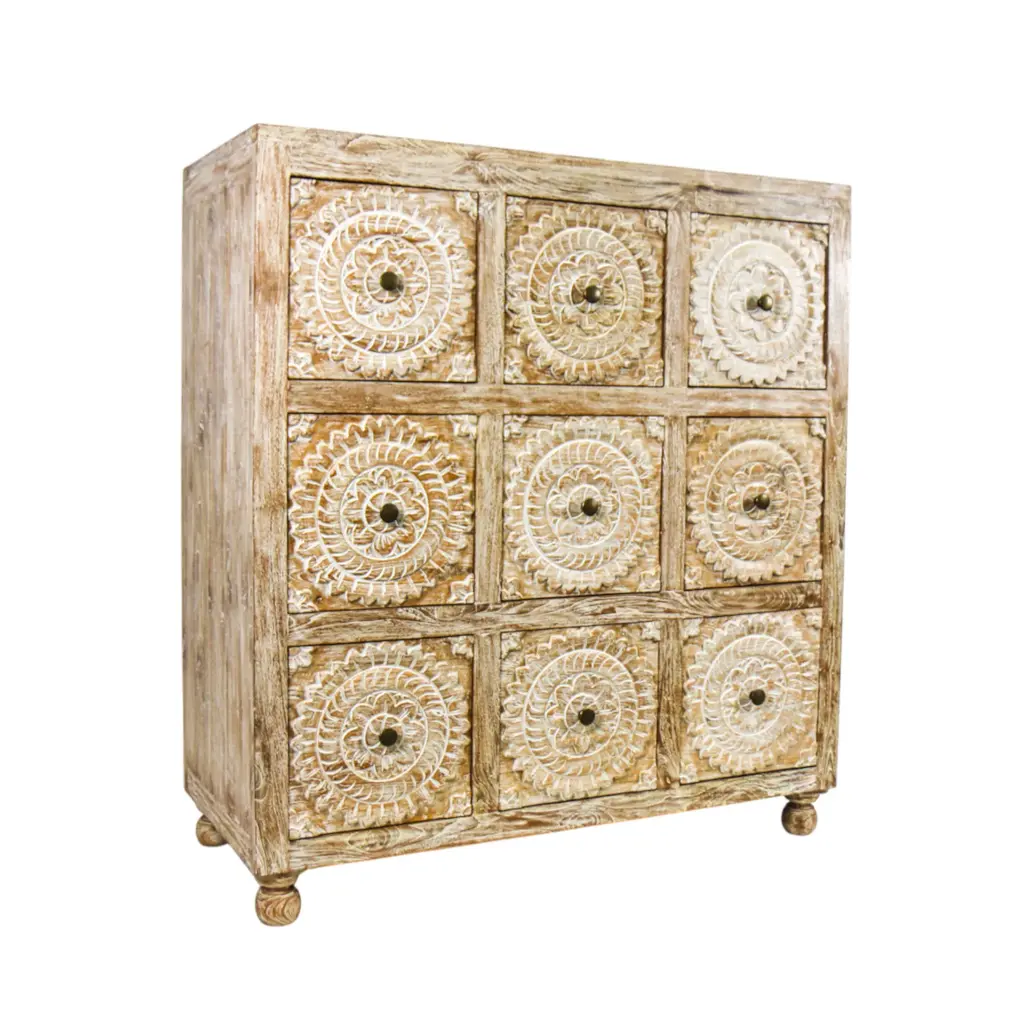 Commode Sculptée - 9 tiroirs - 130 x 121 x 50 cm
