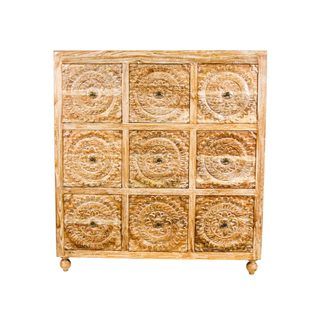 Commode Sculptée - 9 tiroirs - 130 x 121 x 50 cm