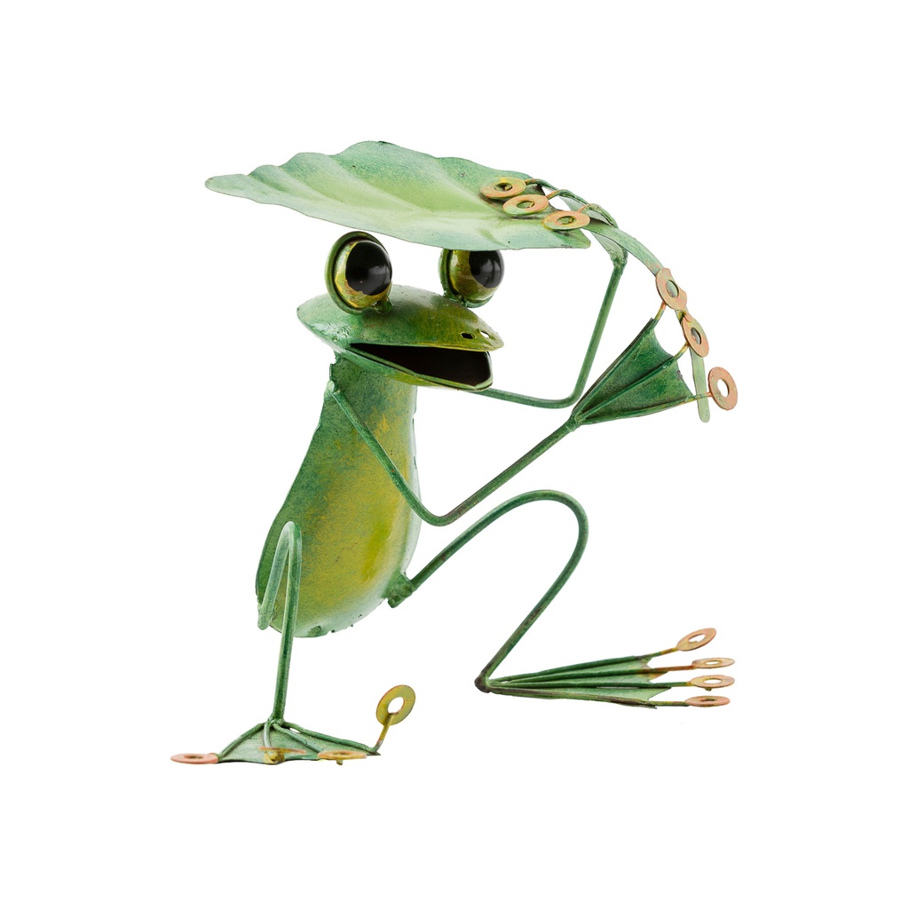 Statue Photophore - Grenouille avec Feuille - 15 cm