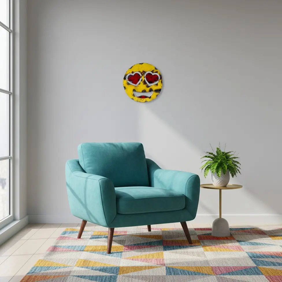 Emoji - 😍 - Visage souriant avec des yeux en forme de Cœur - 15 x 15 x 3 cm