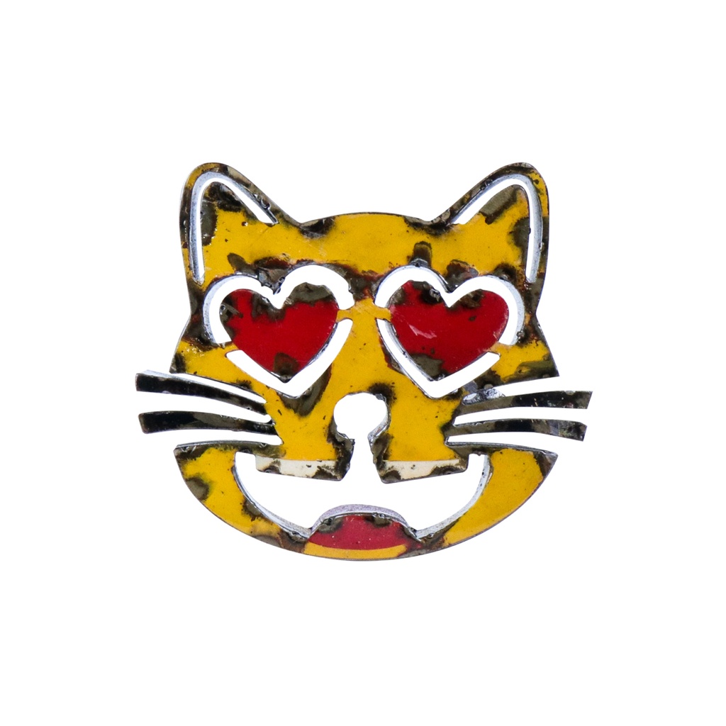 Emoji - 😻 - Chat souriant aux yeux en cœurs - 15 x 16,5 x 3 cm