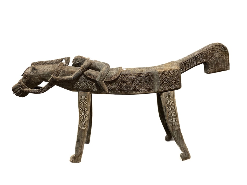 Cheval en Bois Monté d'un Singe - 150 x 240 x 60 cm