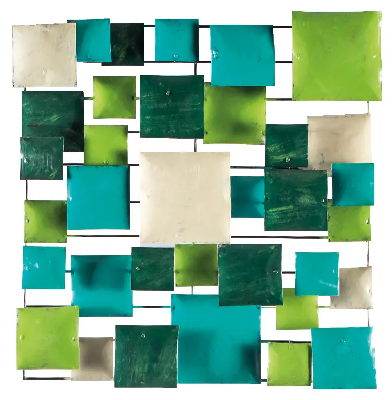 Décoration Murale 'Pimp Carré' - Turquoise, Vert Clair, Vert Foncé & Crème - 50 x 50 x 5 cm