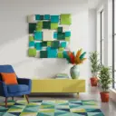 Décoration Murale 'Pimp Carré' - Turquoise, Vert Clair, Vert Foncé & Crème - 50 x 50 x 5 cm