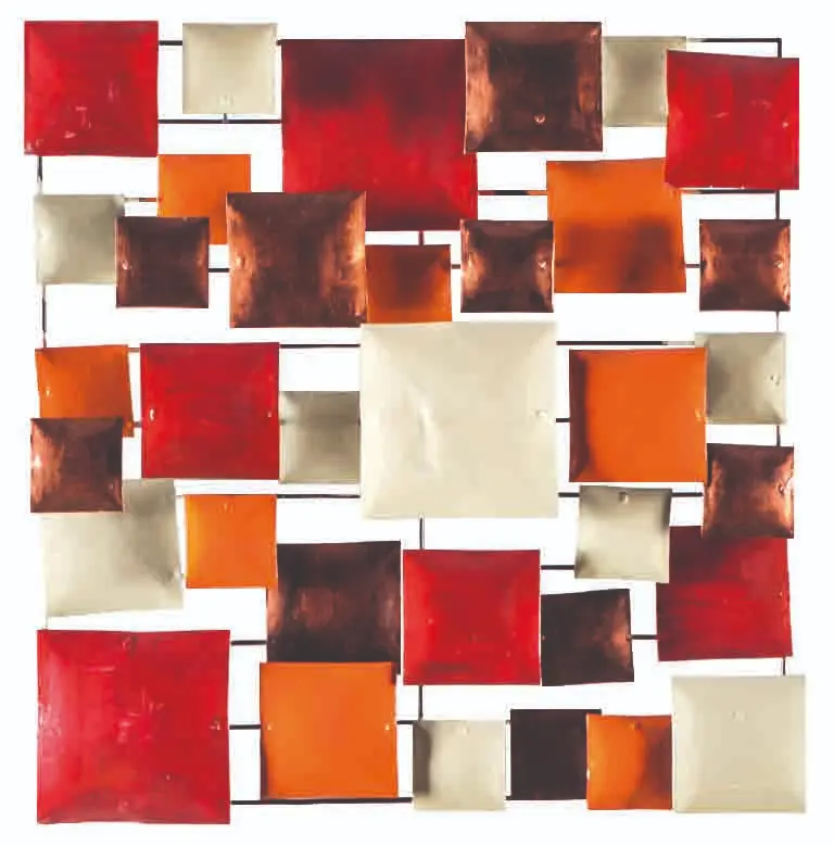 Décoration Murale 'Pimp Carré' - Orange, Rouge, Cuivre & Crème - 50 x 50 x 5 cm