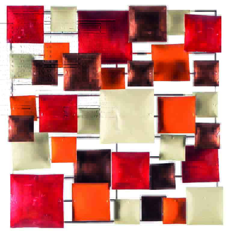 Décoration Murale 'Pimp Carré' - Orange, Rouge, Cuivre & Crème - 50 x 50 x 5 cm