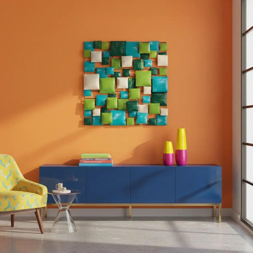 Décoration Murale 'Pimp Carré' - Turquoise, Vert Clair, Vert Foncé & Crème - 70 x 70 x 5 cm