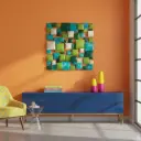 Décoration Murale 'Pimp Carré' - Turquoise, Vert Clair, Vert Foncé & Crème - 70 x 70 x 5 cm