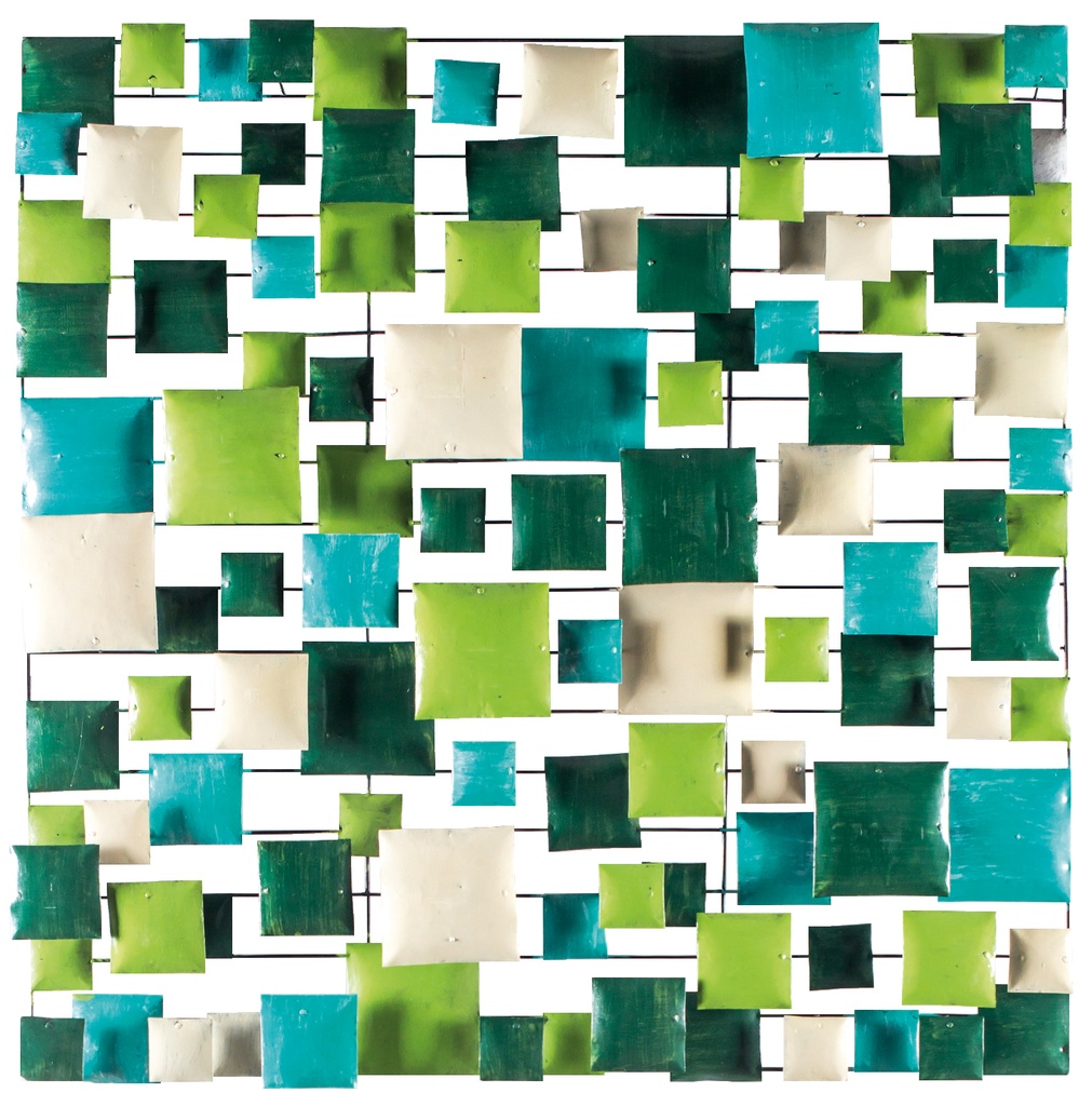 Décoration Murale 'Pimp Carré' - Turquoise, Vert Clair, Vert Foncé & Crème - 100 x 100 x 5 cm
