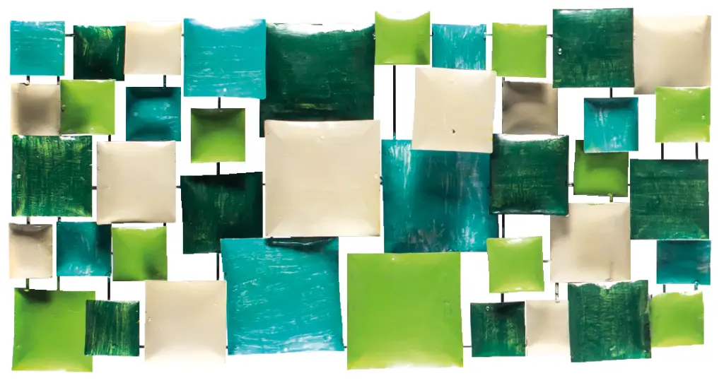 Décoration Murale 'Pimp Rectangle' - Turquoise, Vert Clair, Vert Foncé & Crème - 80 x 40 x 5 cm