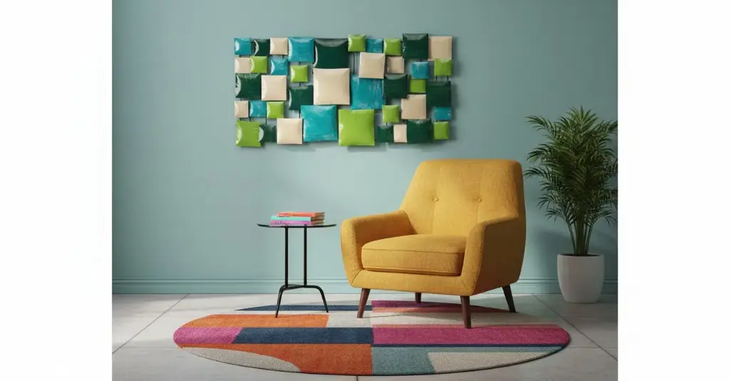 Décoration Murale 'Pimp Rectangle' - Turquoise, Vert Clair, Vert Foncé & Crème - 80 x 40 x 5 cm