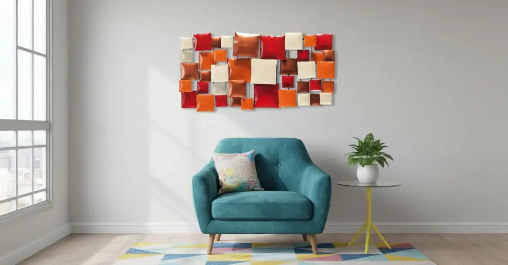 Décoration Murale 'Pimp Rectangle' - Orange, Rouge, Cuivre & Crème - 80 x 40 x 5 cm