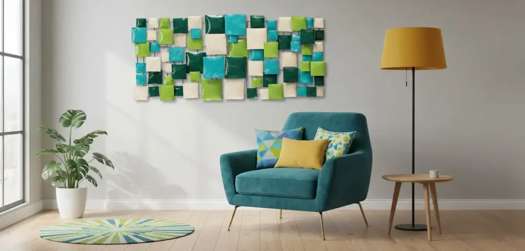 Décoration Murale 'Pimp Rectangle' - Turquoise, Vert Clair, Vert Foncé & Crème - 120 x 50 x 5 cm