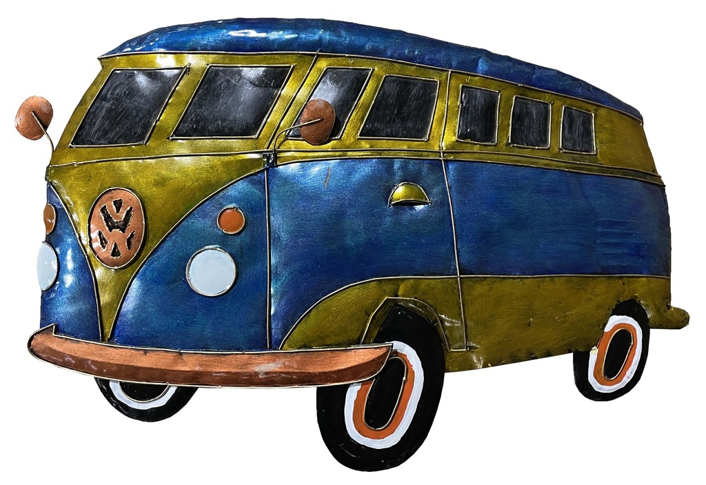 Décoration Murale 'Pimp VW Combi' - Bleu Royal & Or - 65 x 43 x 2,5 cm