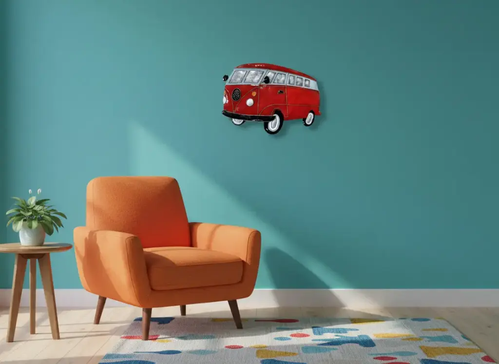 Décoration Murale 'Pimp VW Combi' - Rouge - 65 x 43 x 2,5 cm