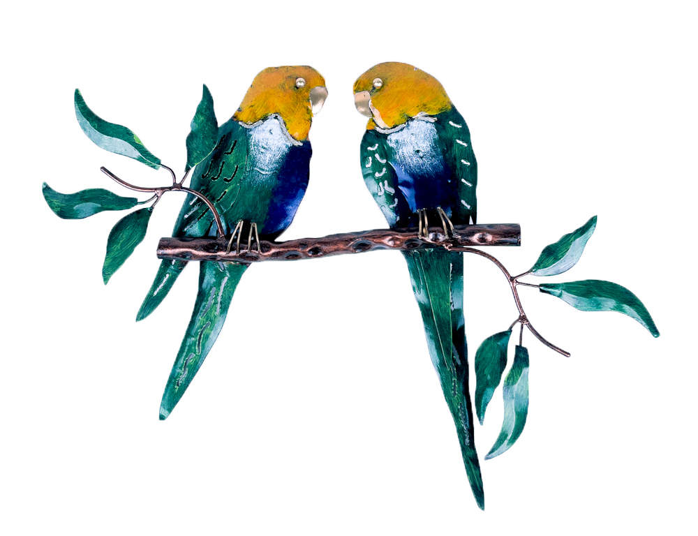 Décoration Murale Pimp 2 Péroquets - Vert + Jaune - 40 x 30 cm